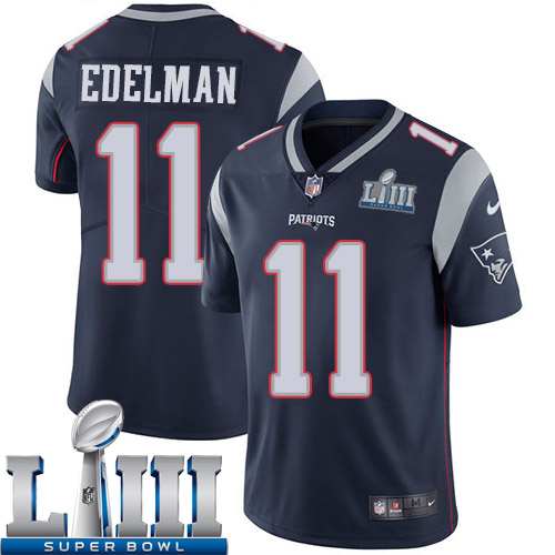 Men New England Patriots #11 Edelman Blue Nike Vapor Untouchable Limited 2019 Super Bowl LIII NFL Jerseys